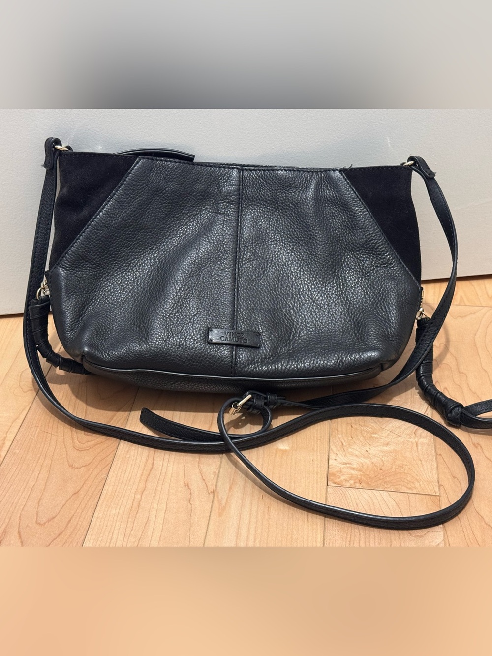 Vince Camuto Black Pebbled Leather and Suede Crossbody Purse